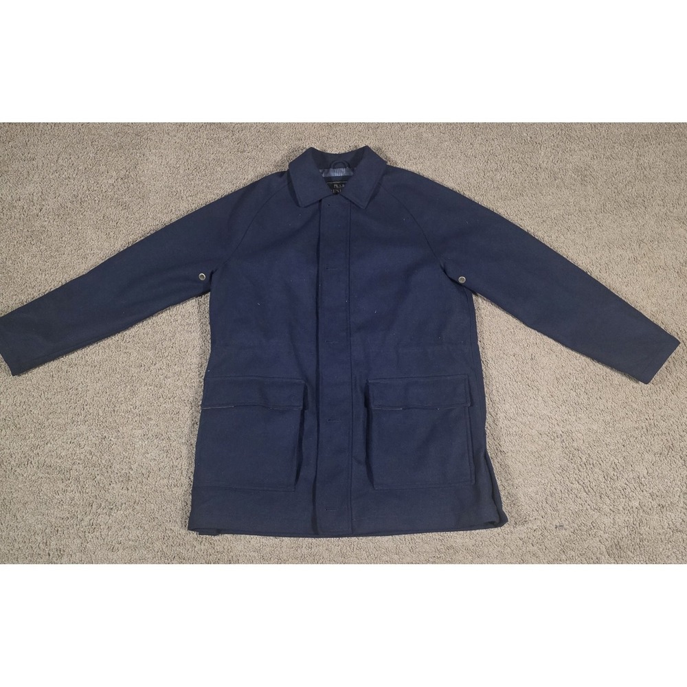 Jos A Bank Reserve Jacket Mens Large Navy Wool Blend Plaid Lined Topcoat